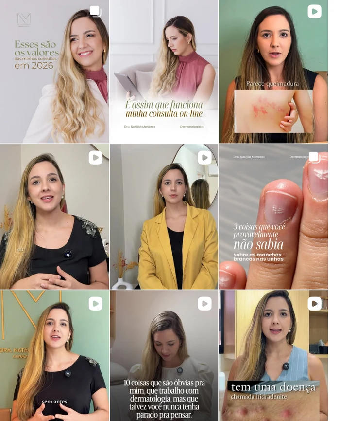 Print das últimas publicações da Dra. Natália Menezes no Instagram